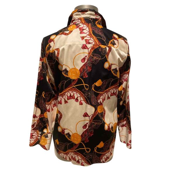 Chico's Size 3 (14/16) Top No-Iron Cotton Tassel Status‎ Print - Picture 3 of 7